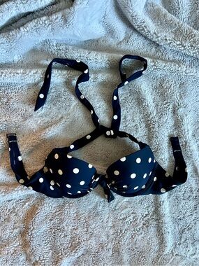 Aerie Brooke Navy Polka Dot Halter Bikini Top 32B